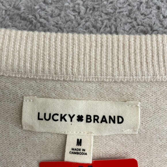 NEW Lucky Brand Women's Size M Beige V-Neck Sweater Cotton Blend - Picture 4 of 8